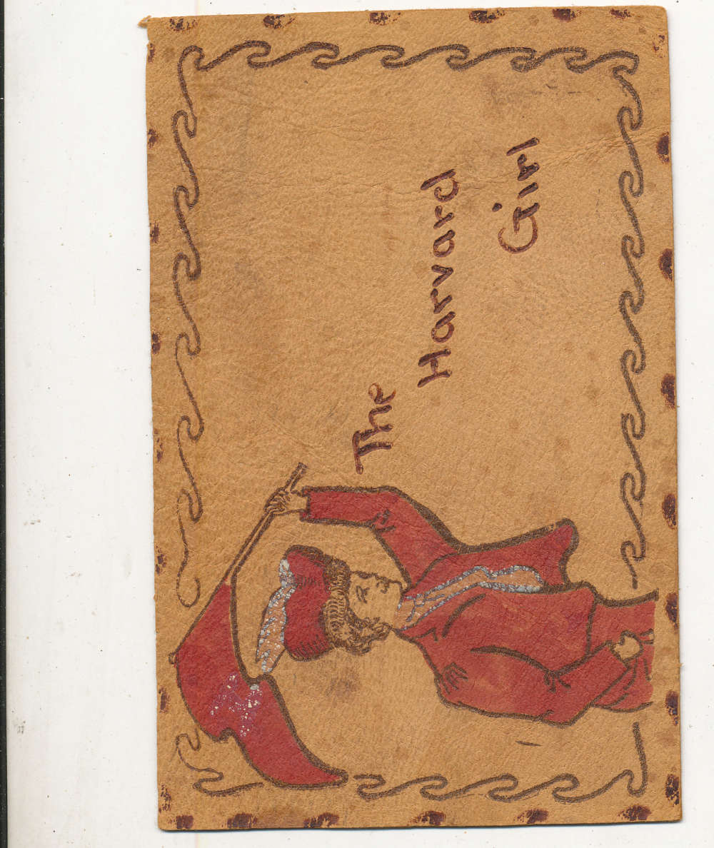 1908 Football Leather postcard "Harvard Girl Flag"