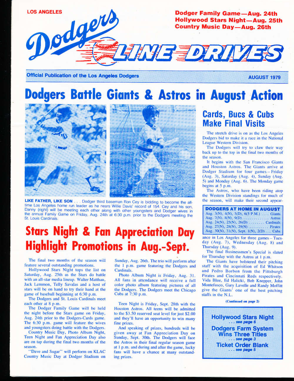Los angeles Dodgers Line Drives newsletter 8/1979 Ron Cey  bxprog1