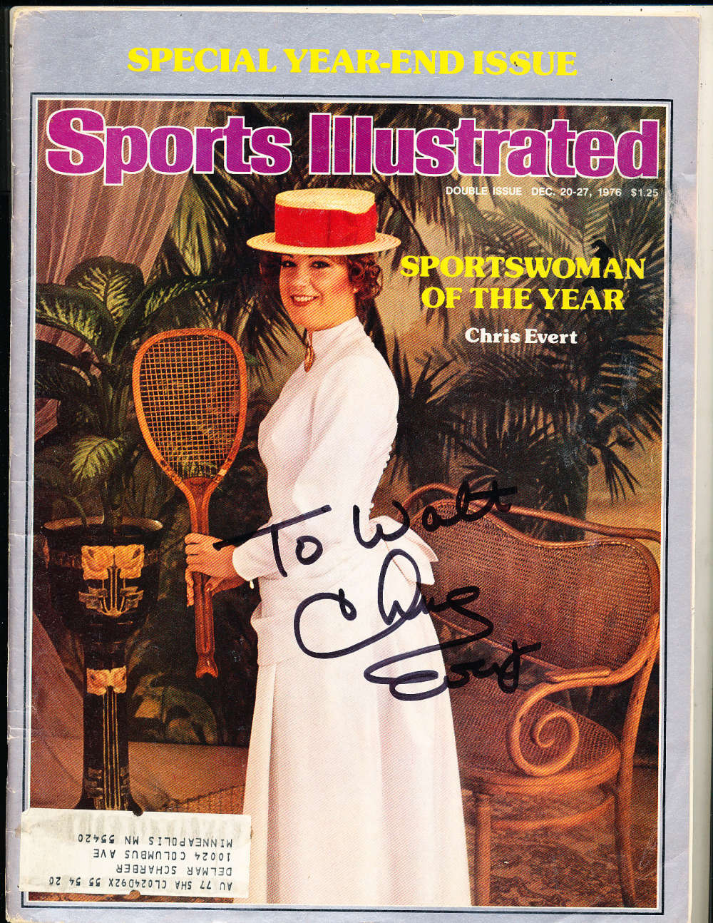 12/20 1976 Chris Evert Sportsman Signed sports Illustrated pers.