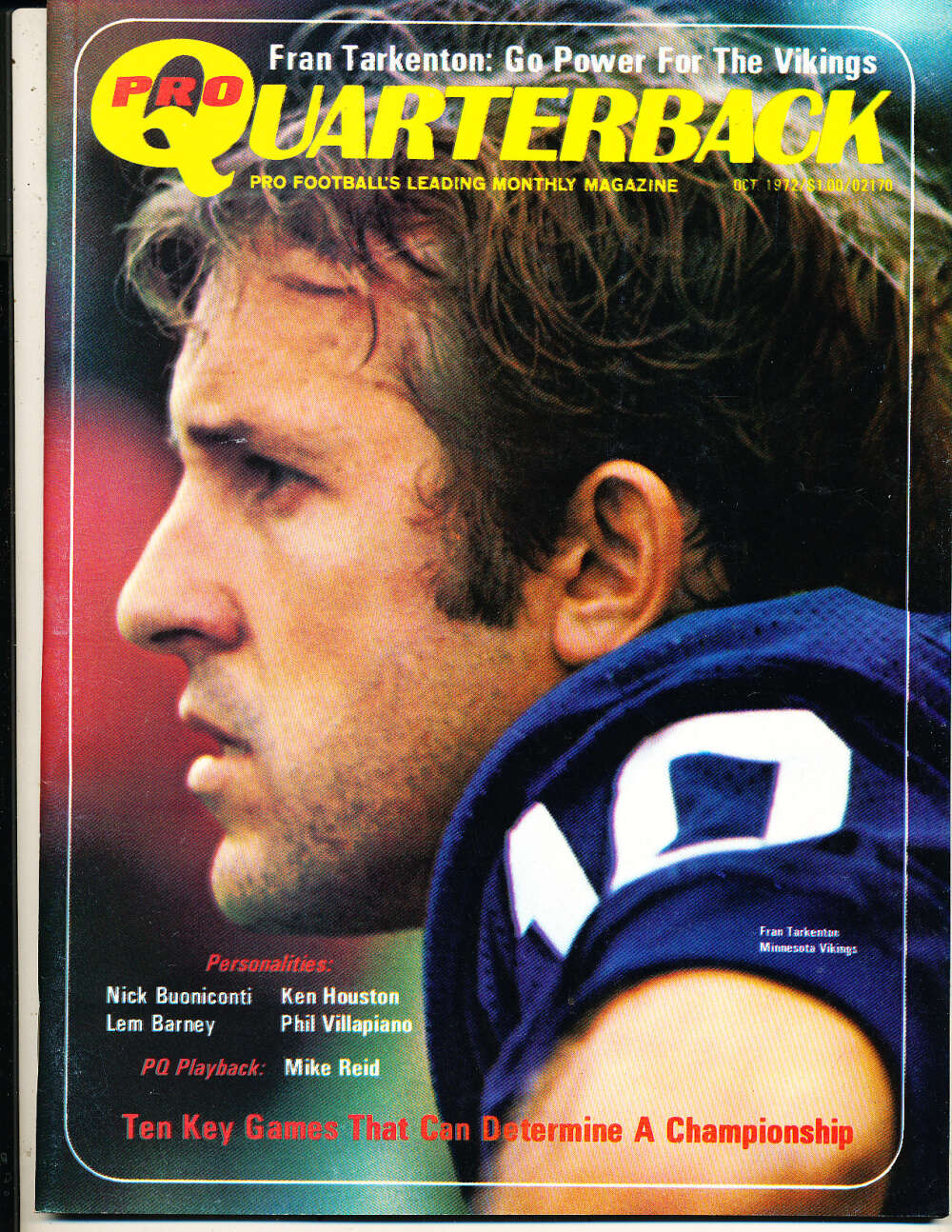 10/ 1972 Pro Quarterback Fran Tarkenton Vikings magazine bx5