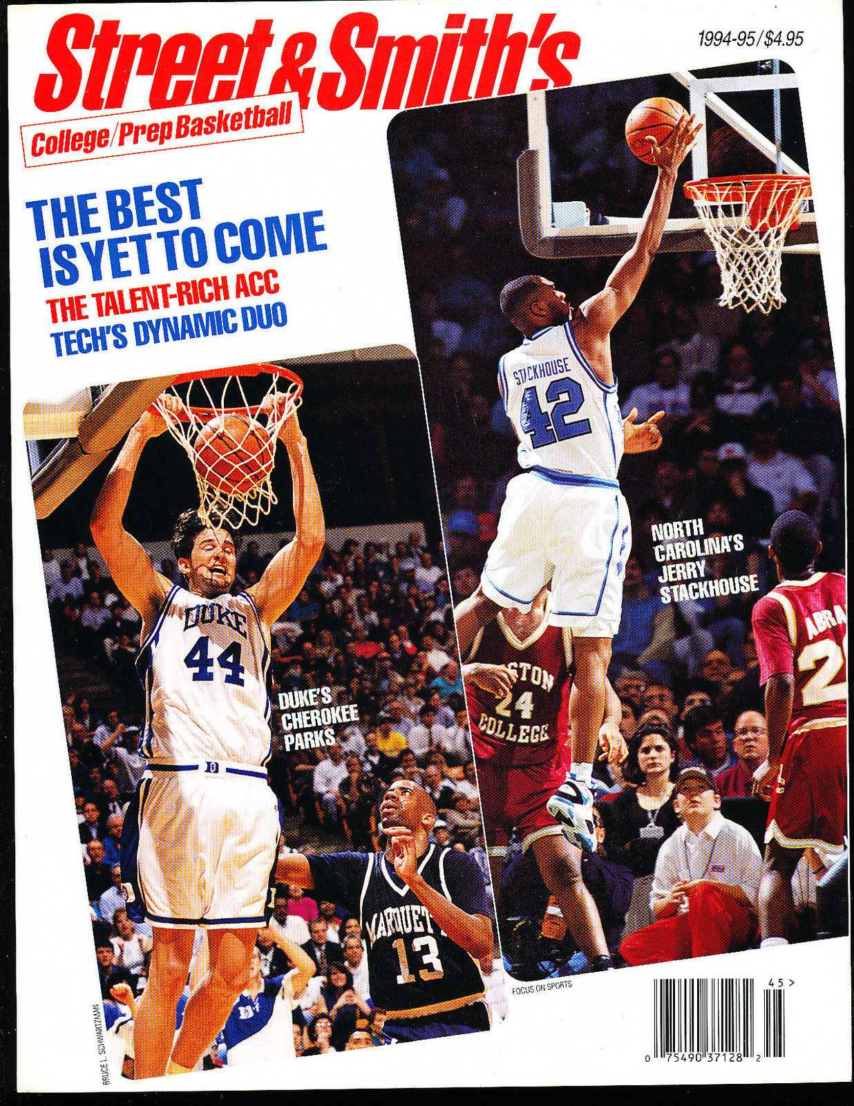 1994 Street Smith Basketball yearbook Guide Duke vs North Carolina Stackhouse